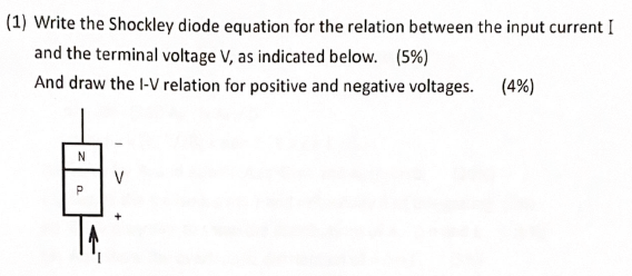 Solved (1) ﻿Write the Shockley diode equation for the | Chegg.com