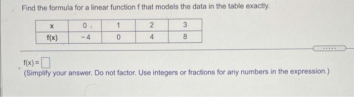 Solved Find the formula for a linear function f that models | Chegg.com
