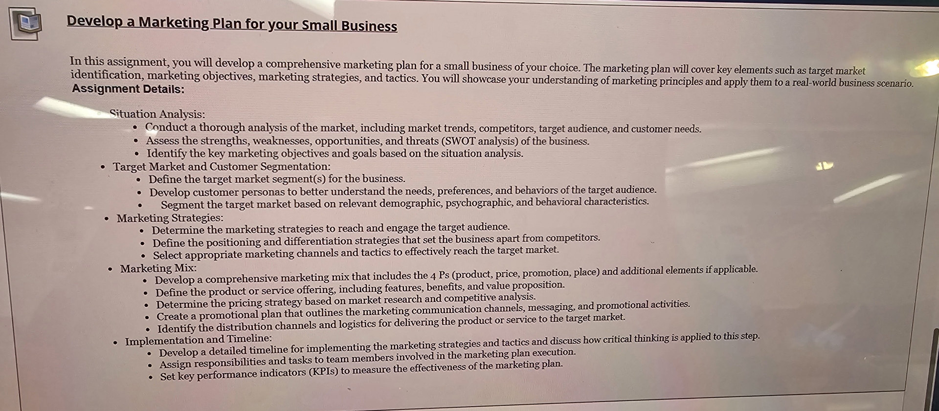 Solved Develop a Marketing Plan for your Small BusinessIn | Chegg.com