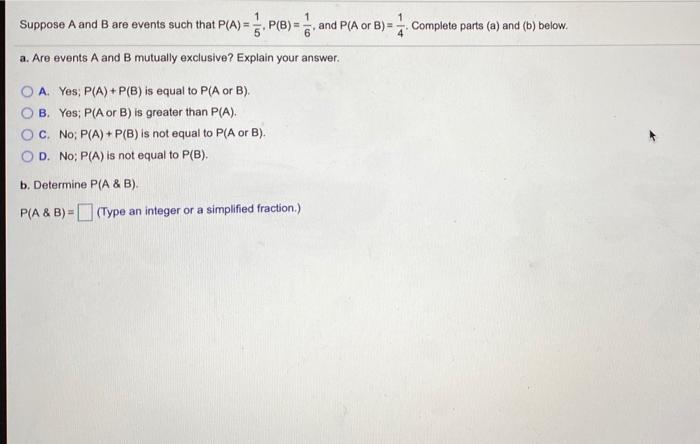 Solved Suppose A And B Are Events Such That P(A) = P(B) = | Chegg.com