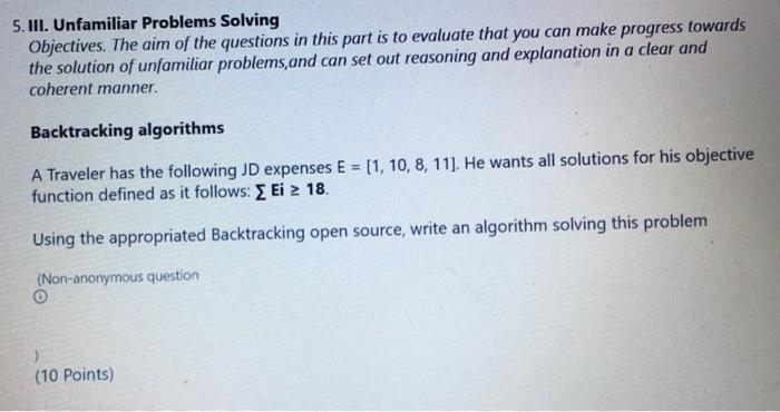 Solved 5. III. Unfamiliar Problems Solving Objectives. The | Chegg.com