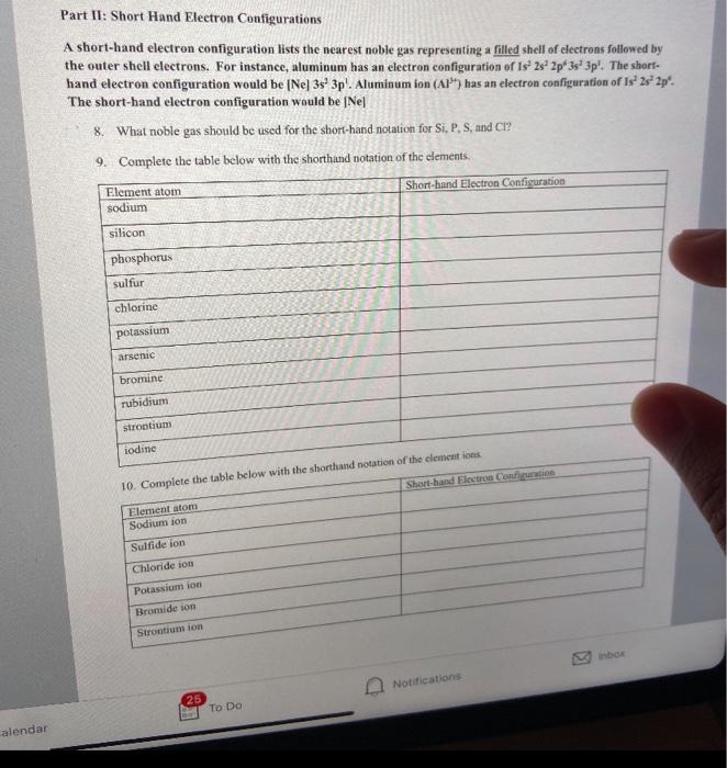 Solved Part II: Short Hand Electron Configurations A | Chegg.com