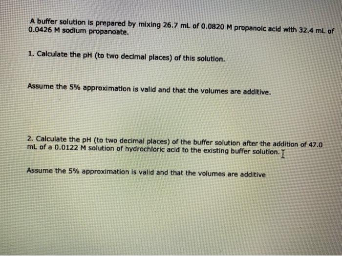Solved A buffer solution is prepared by mixing 26.7 ml of | Chegg.com