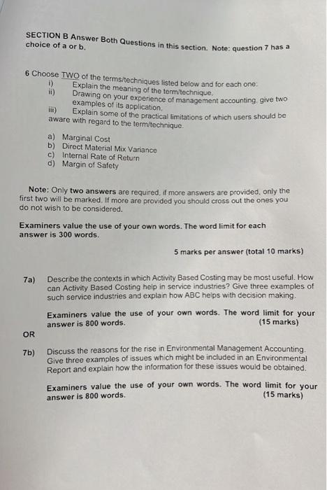 Solved SECTION B Answer Both Questions In This Section. | Chegg.com