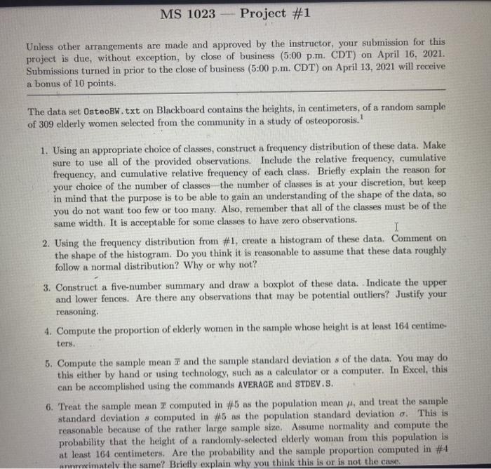 Ms 1023 Project 1 Unless Other Arrangements Are Made Chegg Com