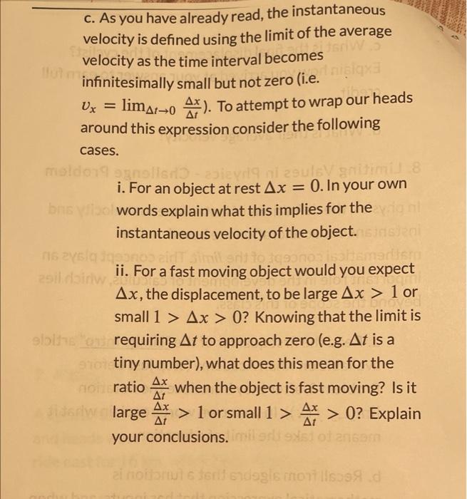 Solved c. As you have already read, the instantaneous | Chegg.com