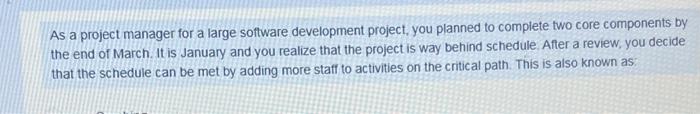 Solved As a project manager for a large software development | Chegg.com