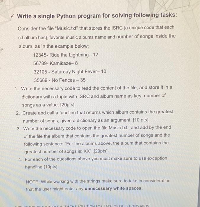 Solved Write A Single Python Program For Solving Following | Chegg.com