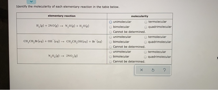 Solved Identify the molecularity of each elementary reaction