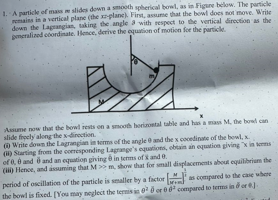 Solved A particle of mass m ﻿slides down a smooth spherical | Chegg.com