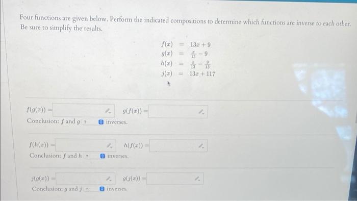Solved Four functions are given below. Perform the indicated | Chegg.com