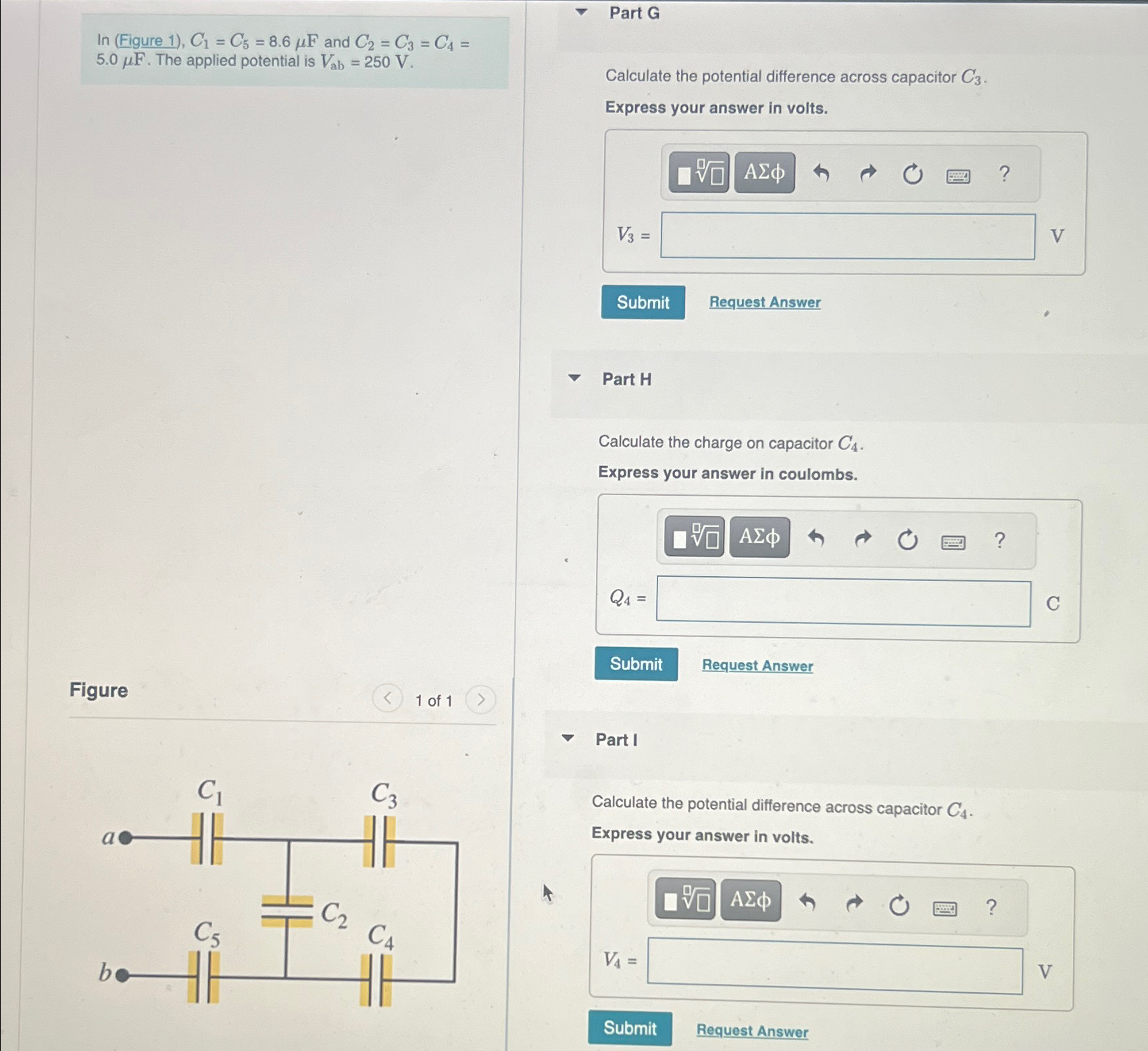 Solved ln (Figure 1), C1=C5=8.6μF ﻿and C2=C3=C4= 5.0μF. ﻿The | Chegg.com