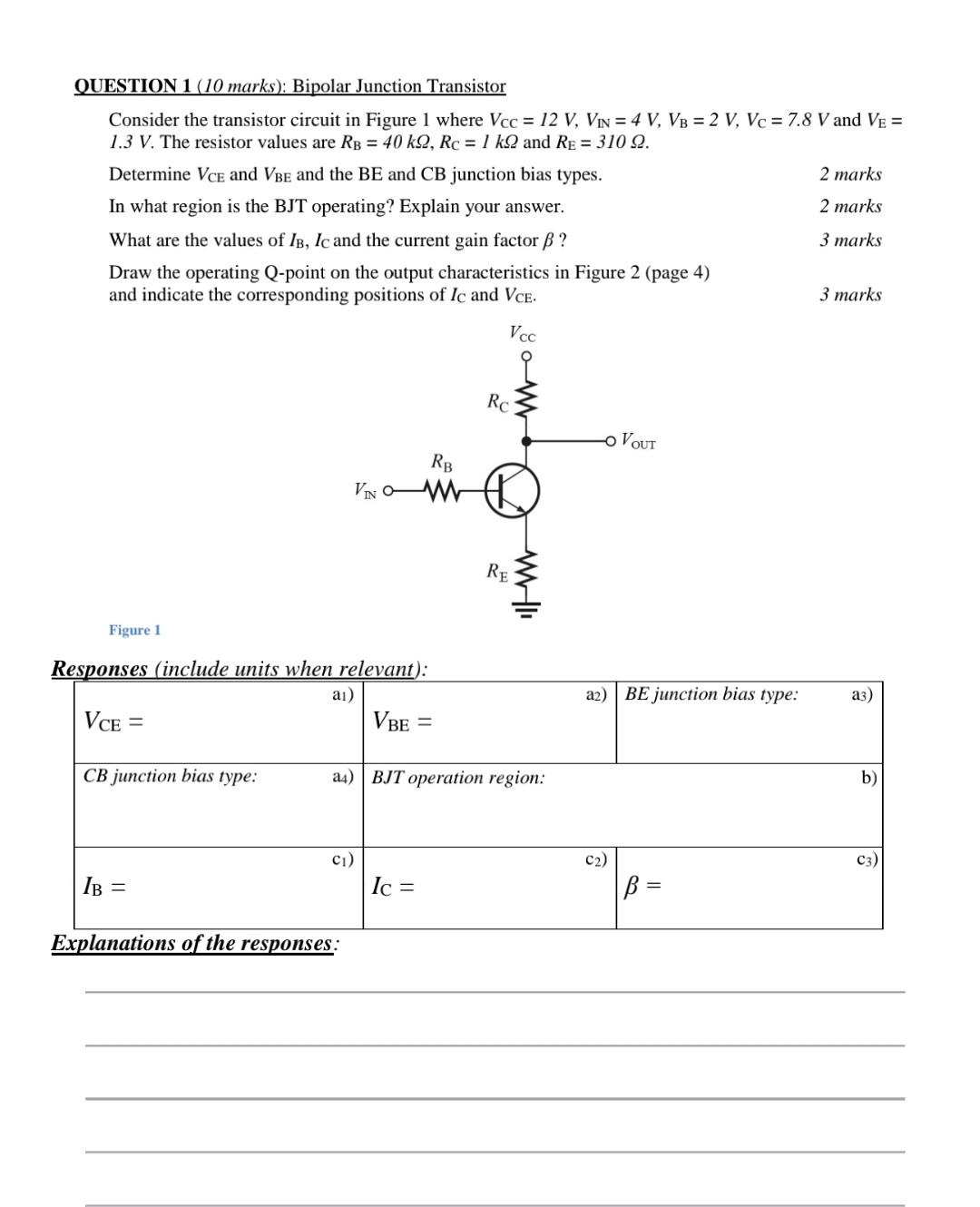 Solved QUESTION 1 (10 marks): Bipolar Junction Transistor | Chegg.com