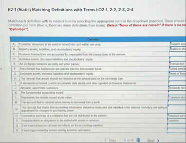 E2-1 (Static) ﻿Matching Definitions with Terms | Chegg.com