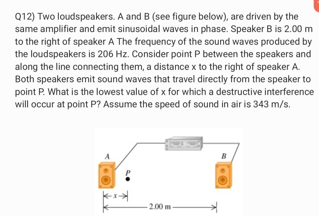 Solved Q12) Two loudspeakers. A and B (see figure below), | Chegg.com