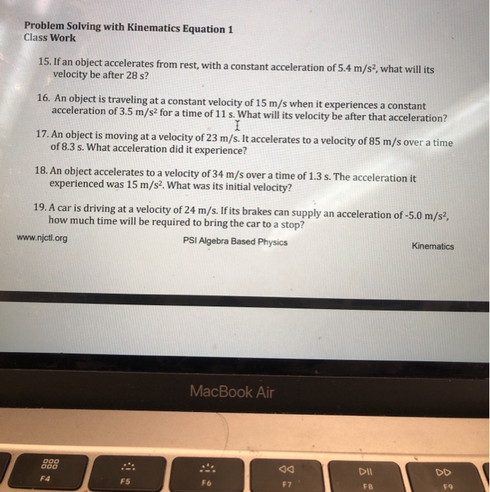 problem solving with kinematics equation 1