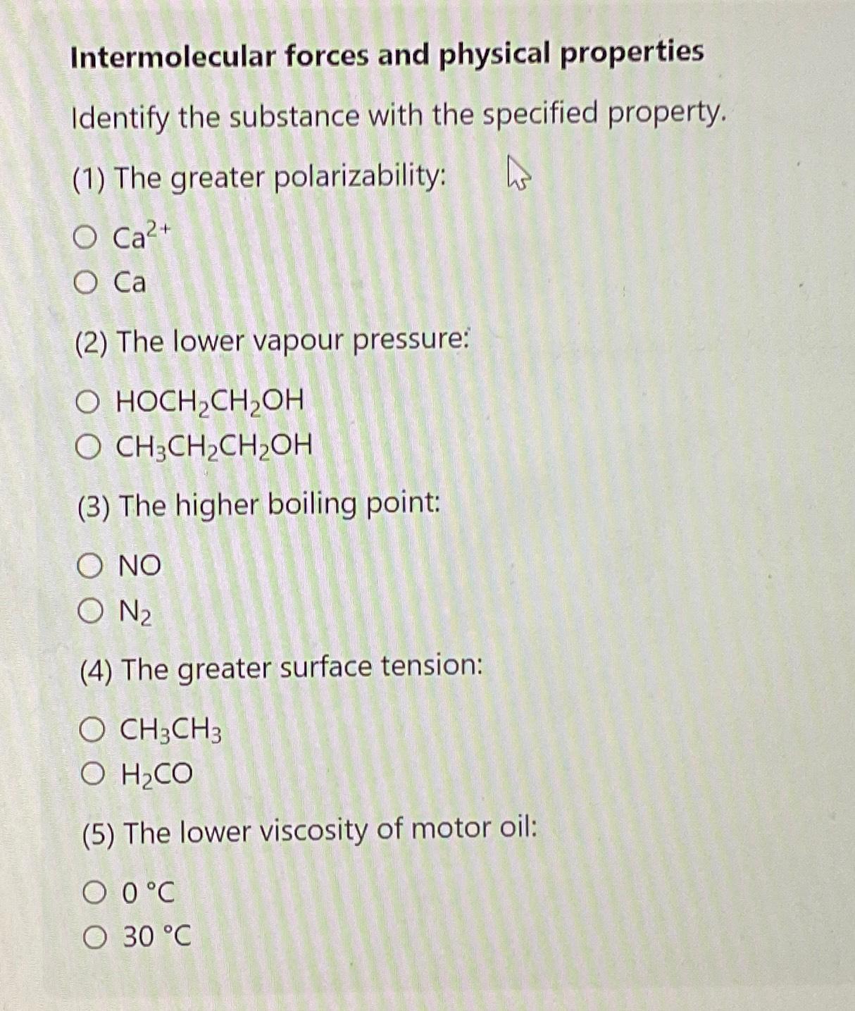 Solved Intermolecular Forces And Physical Properties | Chegg.com