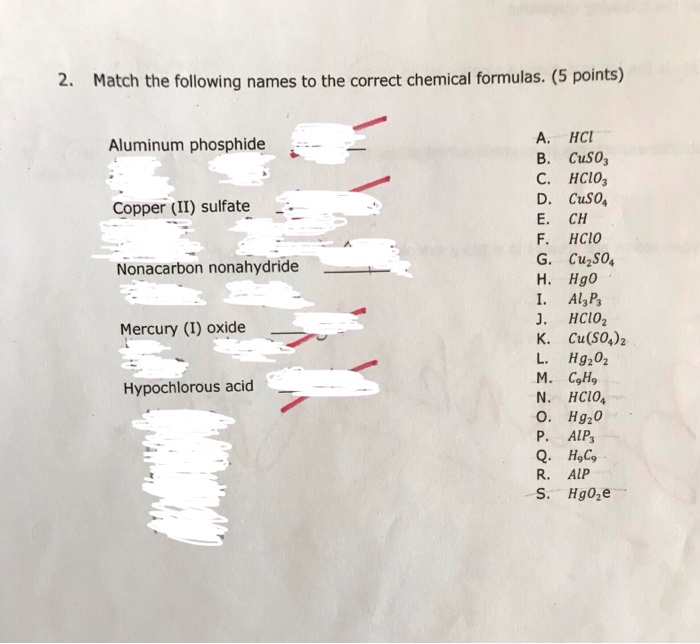 Solved 2. Match the following names to the correct chemical | Chegg.com