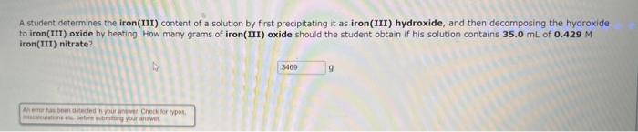 Solved A student determines the iron(III) content of a | Chegg.com