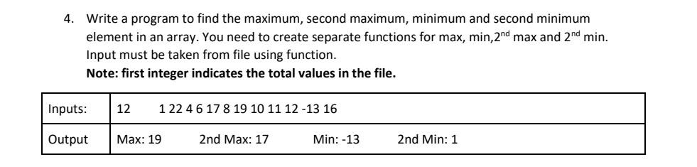 Solved 4. Write a program to find the maximum, second | Chegg.com