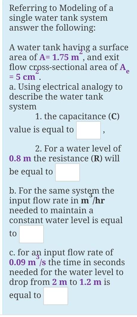 Solved Referring to Modeling of a single water tank system | Chegg.com