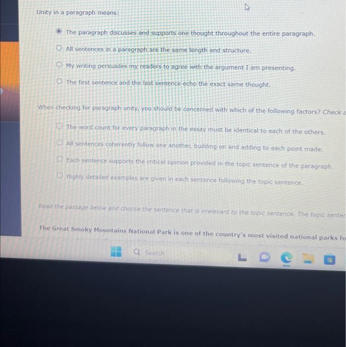Unity in a paragraph means: The paragraph discusses | Chegg.com