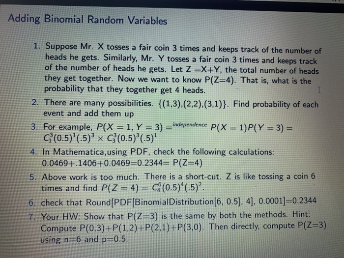 Solved Adding Binomial Random Variables 1. Suppose Mr. X | Chegg.com