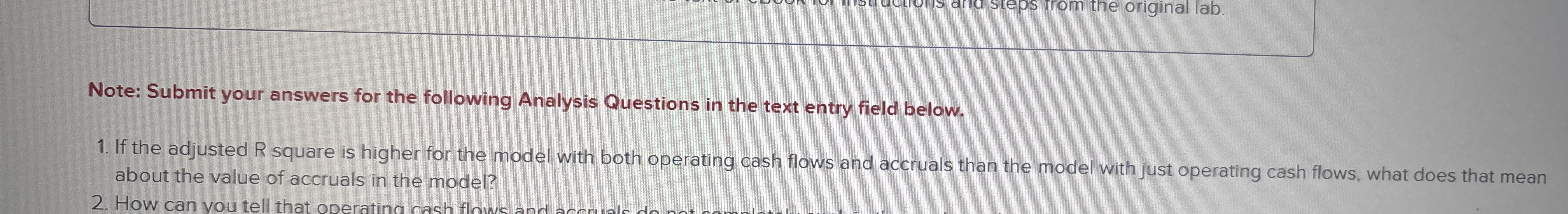 Solved Note Submit your answers for the following Analysis