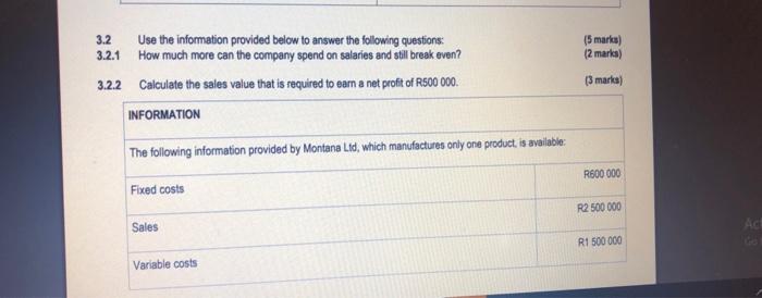 Solved 3.2 Use the information provided below to answer the | Chegg.com