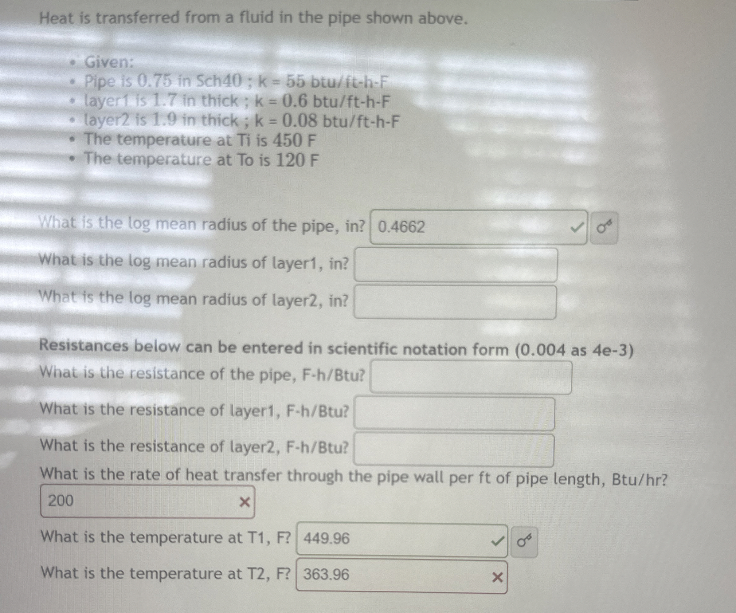 Solved Heat is transferred from a fluid in the pipe shown | Chegg.com