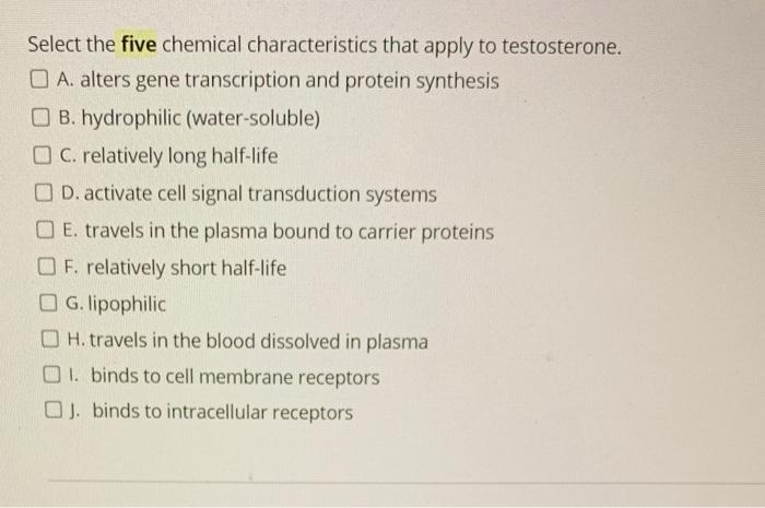 Solved Select the five chemical characteristics that apply | Chegg.com
