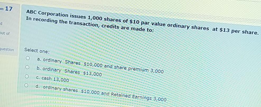 Solved On 17 ABC Corporation Issues 1,000 Shares Of $10 Par | Chegg.com