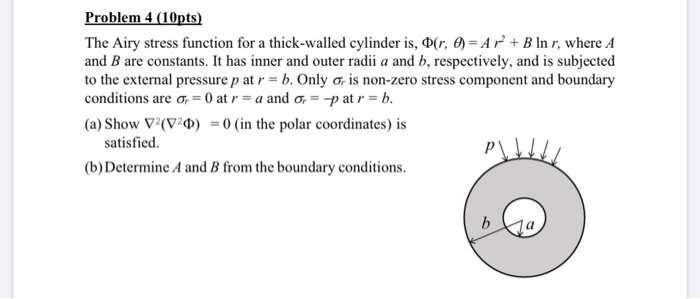 Solved Problem 4 (10pts) The Airy stress function for a | Chegg.com
