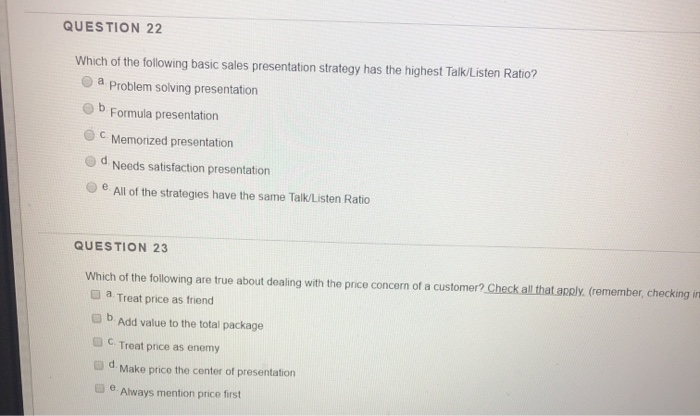 Solved QUESTION 22 Which of the following basic sales | Chegg.com