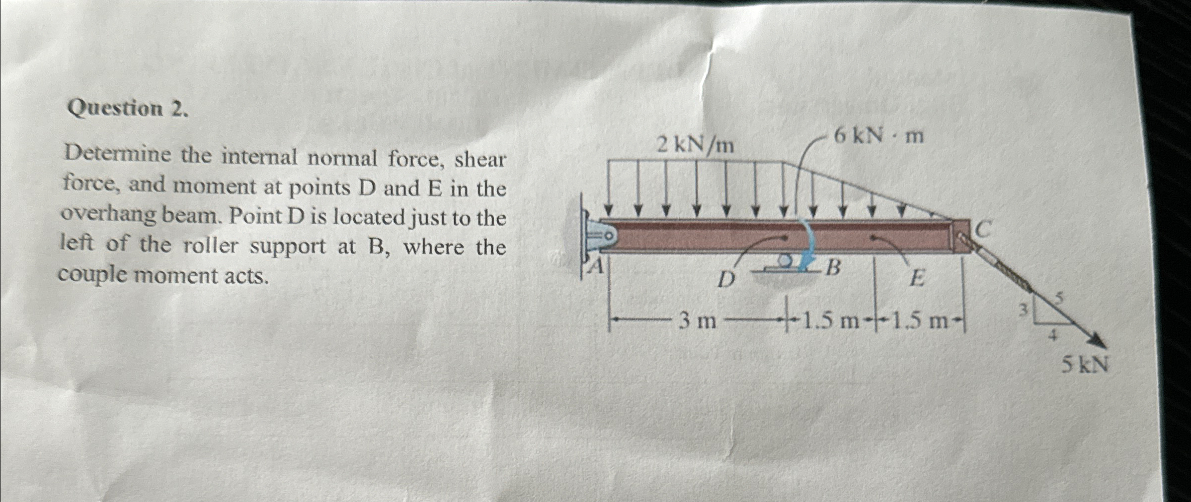 Solved Question 2.Determine the internal normal force, shear | Chegg.com