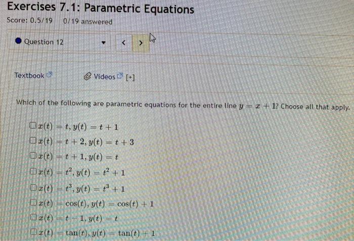 Solved Exercises 7.1: Parametric Equations Score: 0.5/190/19 | Chegg.com