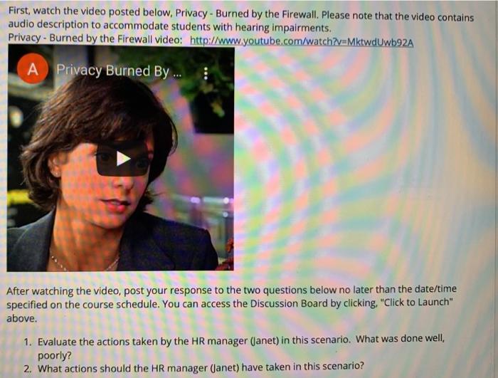 Solved First, watch the video posted below, Privacy - Burned | Chegg.com
