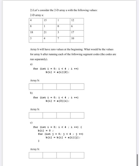 Solved Question 4. [7 marks] 1) Let's consider array a with | Chegg.com