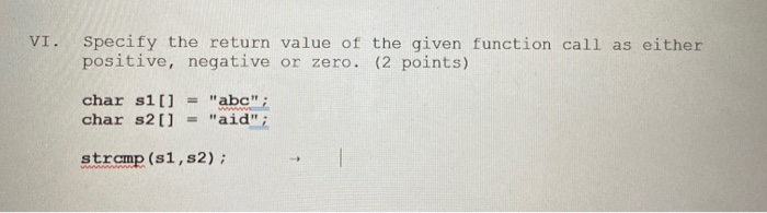Solved VI. Specify the return value of the given function | Chegg.com