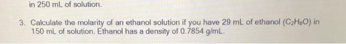 Solved 3. Calculate the molarity of an ethanol solution if | Chegg.com