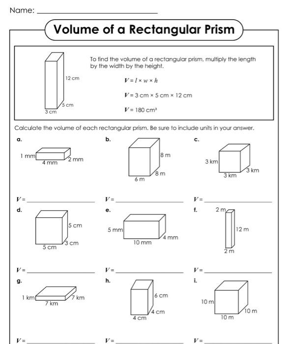 Solved Name: Volume of a Rectangular Prism 12 cm To find the | Chegg.com