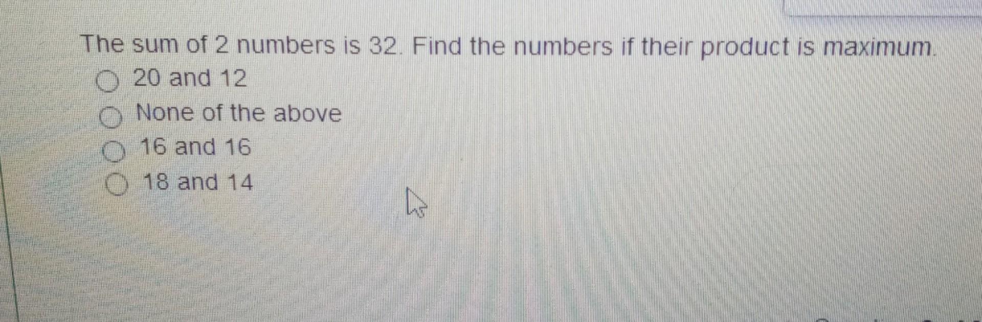 Solved The sum of 2 numbers is 32. Find the numbers if their | Chegg.com