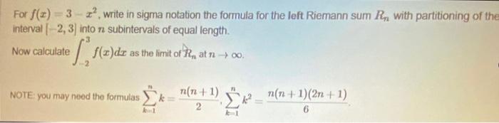 Solved For f(x) = 3 *?, write in sigma notation the formula | Chegg.com