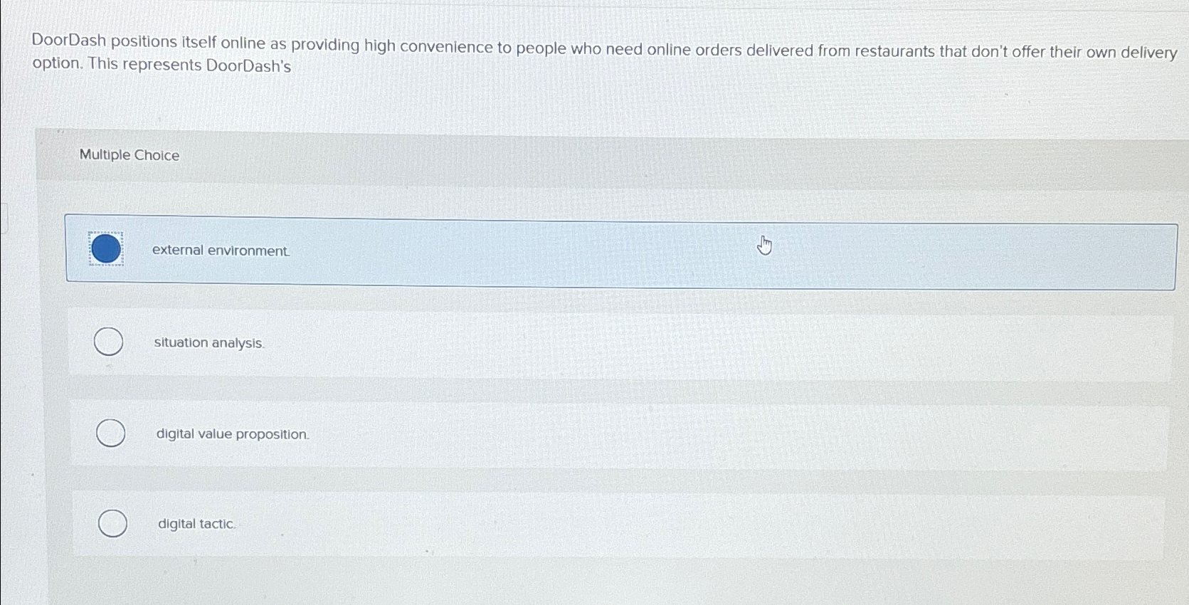 Solved DoorDash positions itself online as providing high