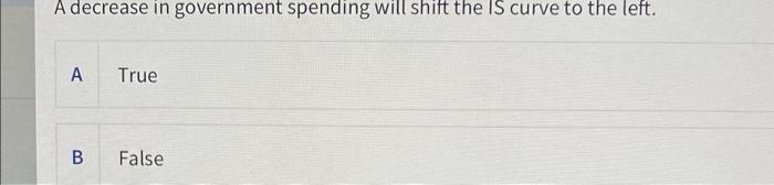Solved A decrease in government spending will shift the IS | Chegg.com