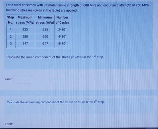 Solved For a steel specimen with ultimate tensile strength | Chegg.com