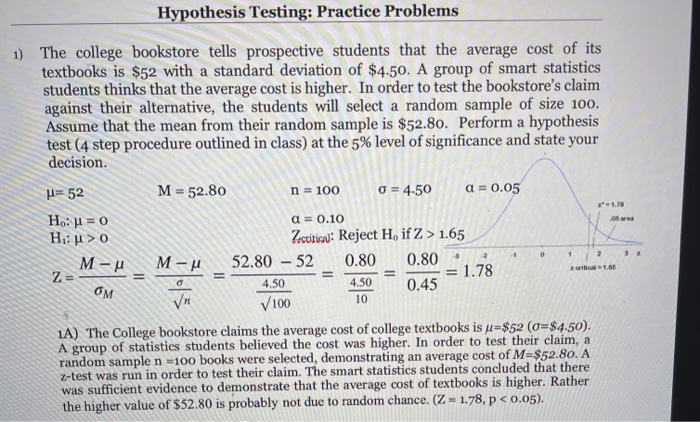 Solved Hypothesis Testing: Practice Problems A = 0.10 05 We | Chegg.com