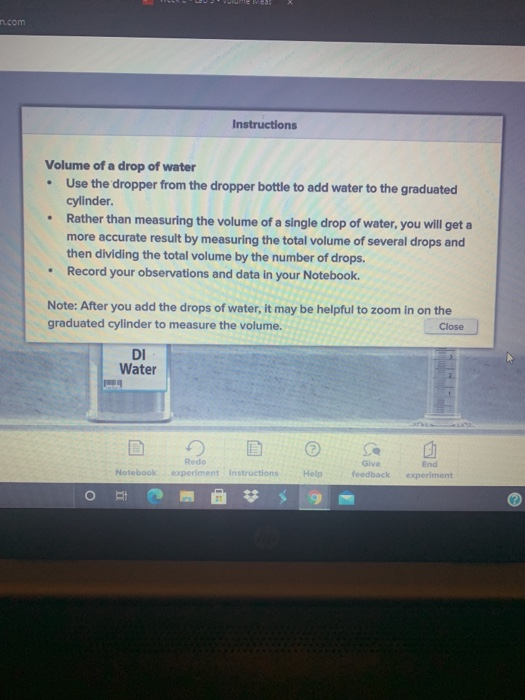 Lab Notebook Volume of one drop of water Measured