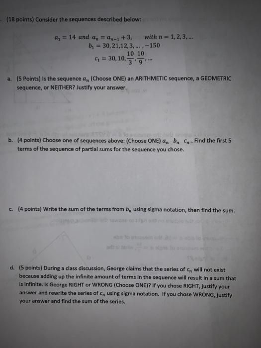 Solved (18 points) Consider the sequences described below: | Chegg.com
