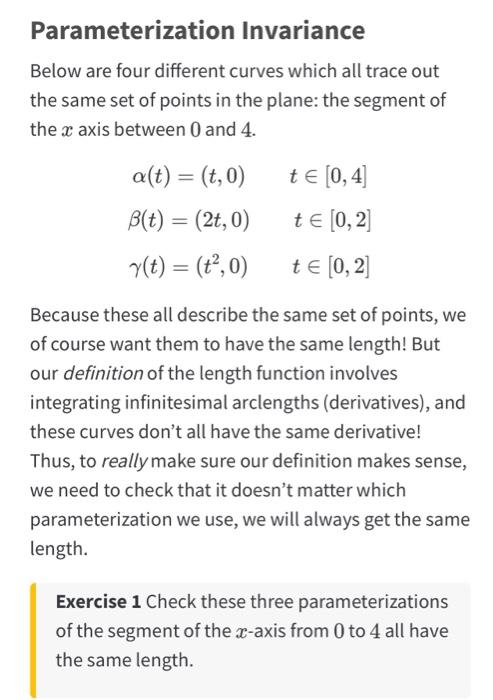 Solved Parameterization Invariance Below are four different | Chegg.com